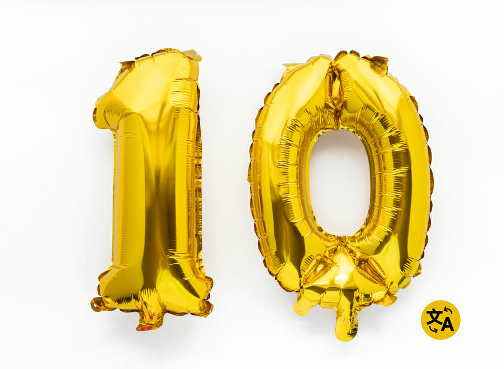 Number 10 Gold Balloons