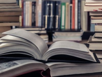 Books on the Table in the Middle of the Library