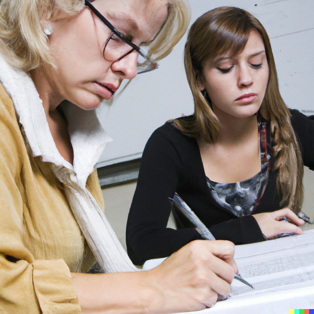 Two Girls Write on Paper